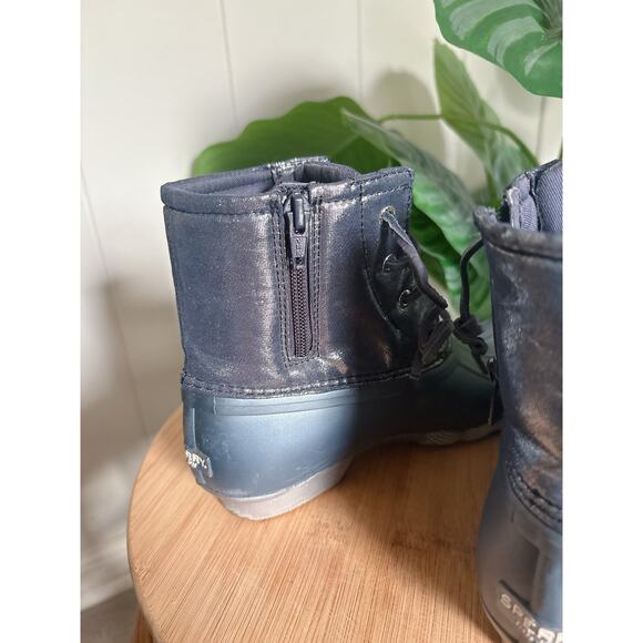 Sperry Blue Metallic Saltwater Duck Boots Girls Size 5 Rain Winter Booties - Picture 7 of 9